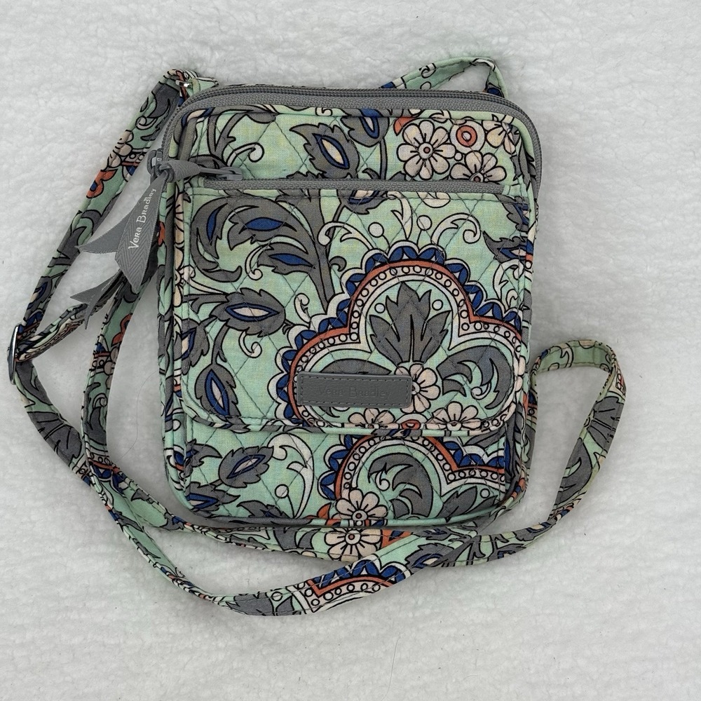 Vera Bradley Fan Flowers Green Paisley Crossbody Mini Hipster Shoulder Bag